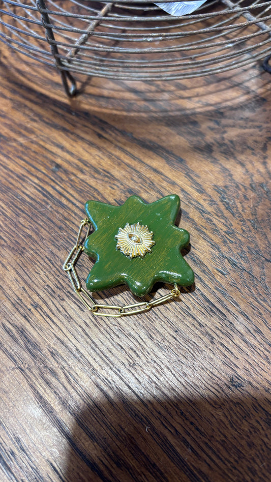 Magnet Œil & Chainette Kaki