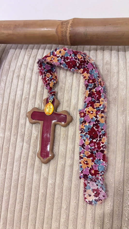 Suspension Murale Croix Bicolore Beige