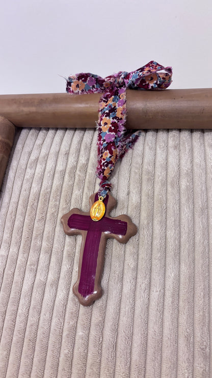 Suspension Murale Croix Bicolore Beige